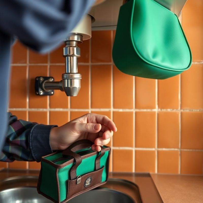 Técnico revisando las conexiones de fontanería bajo el fregadero de una cocina sevillana