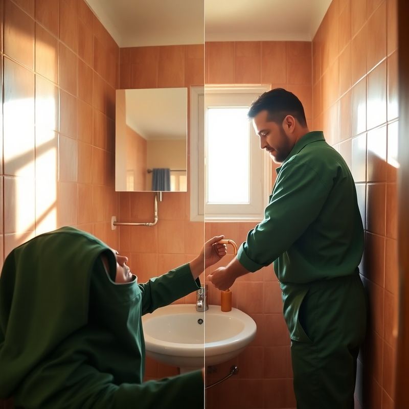 Técnico reparando una tubería de cobre en el baño de un piso sevillano